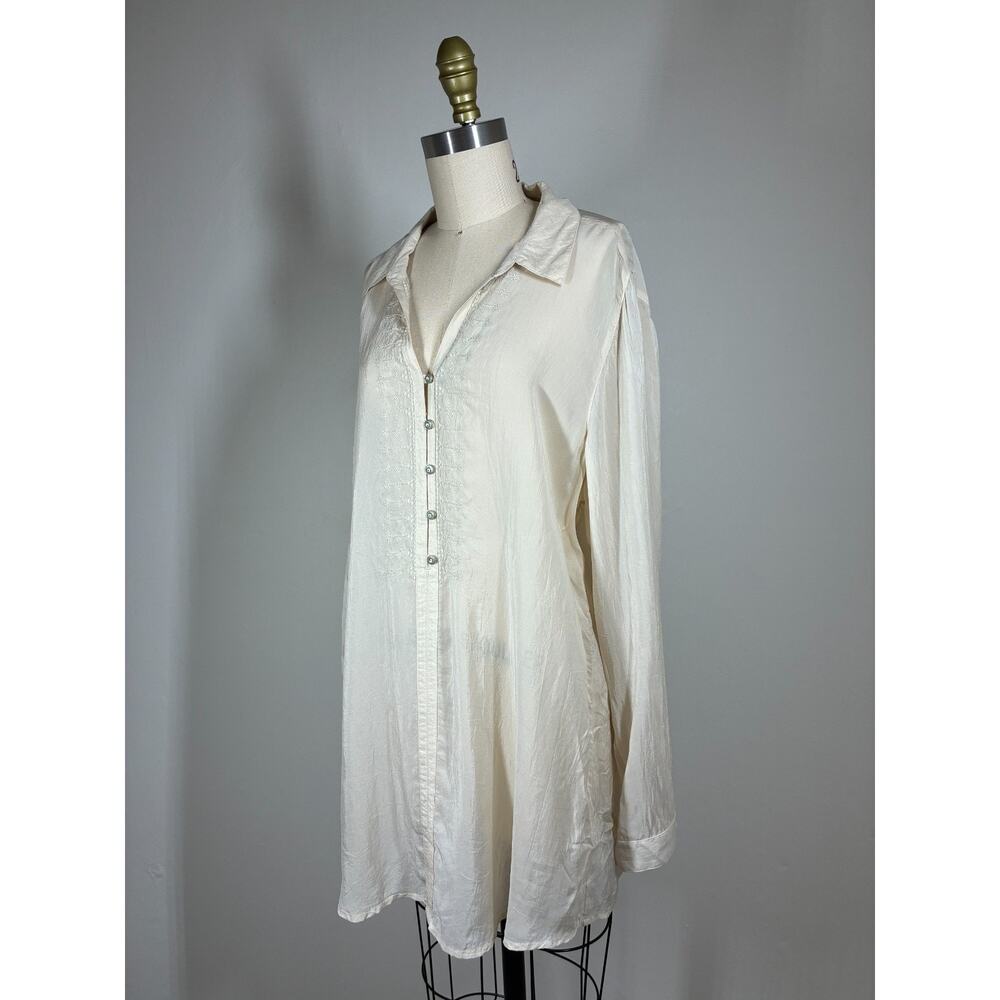 J Jill Uncommon Threads Semi Sheer Crinkled Blouse Tunic Top Large Beige Fairy - Picture 9 of 16